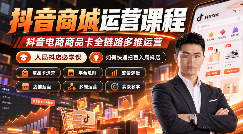 抖音商城运营课程，抖音电商商品卡全链路多维运营，入局抖店必学课， 如何快速扫盲入局抖店(更新26年10月)-UUY