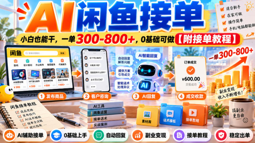 AI闲鱼接单，小白也能干，一单300-800+，0基础可做【附接单教程】-UUY
