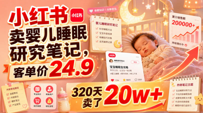 小红书卖婴儿睡眠研究笔记，客单价24.9，320天卖了20w+-UUY