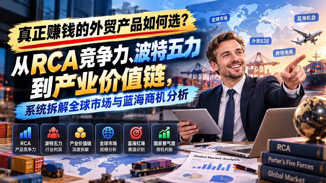 （20932期）真正赚钱的外贸B2B产品如何选？从RCA竞争力、波特五力到产业价值链，系统拆解全球市场与蓝海商机分析-UUY