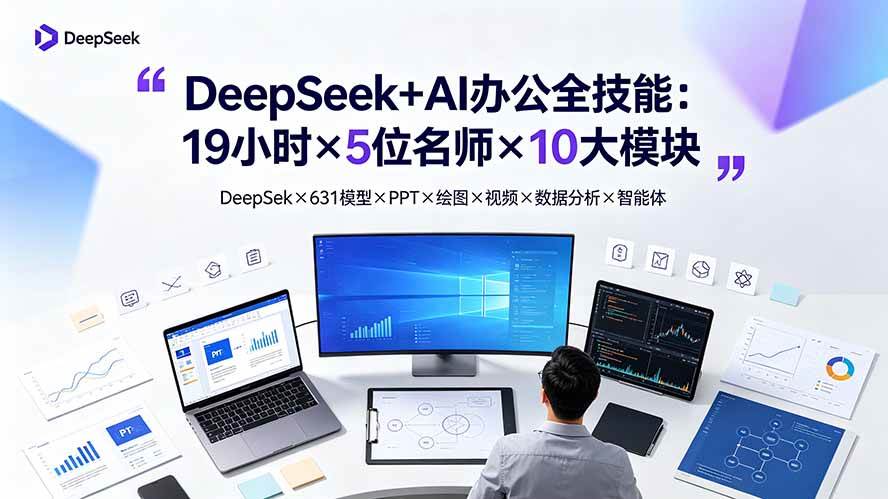（19411期）DeepSeek+AI办公全技能：19小时×5位名师×10大模块，DeepSeek×631模型×PPT×绘图×视频×数据分析×智能体-UUY