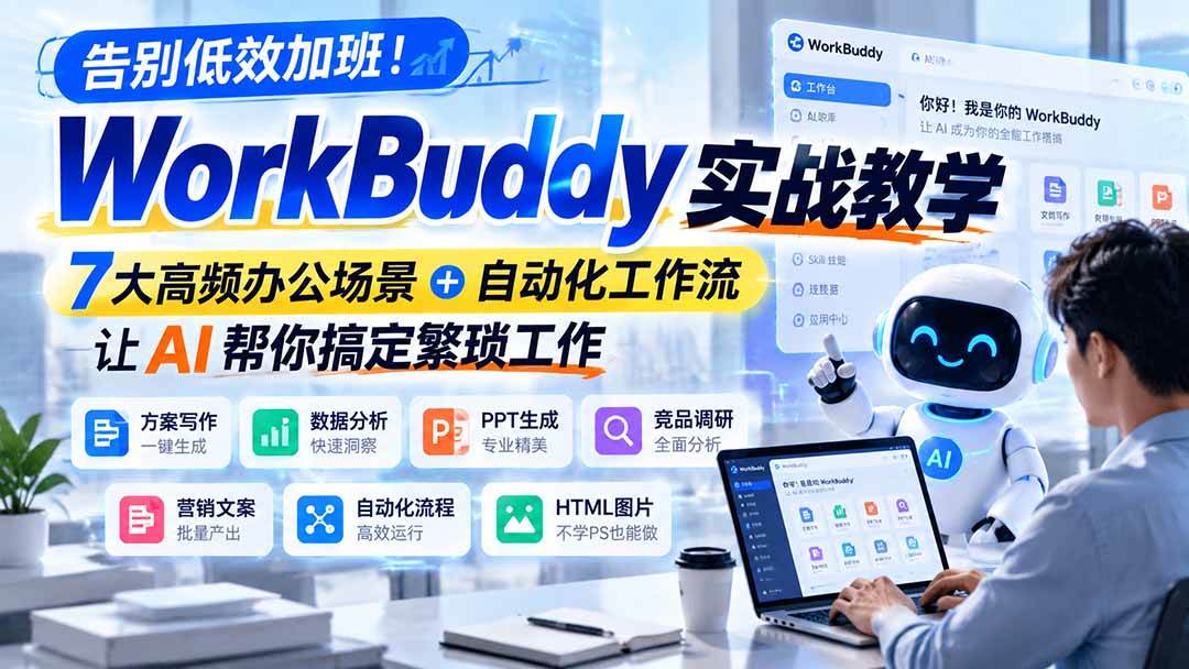（21115期）告别低效加班！WorkBuddy实战教学，7大高频办公场景＋自动化工作流，让AI帮你搞定繁琐工作-UUY