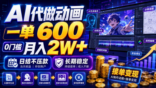 AI代做动画，一单600，0门槛月入2W+，日结不压款，长期稳定【揭秘】-UUY
