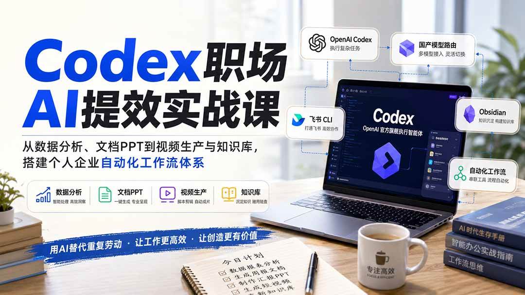（20057期）Codex职场AI提效实战课：从数据分析、文档PPT到视频生产与知识库，搭建个人企业自动化工作流体系-UUY