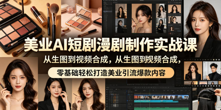 美业AI短剧漫剧制作实战课，从生图到视频合成，零基础轻松打造美业引流爆款内容-UUY