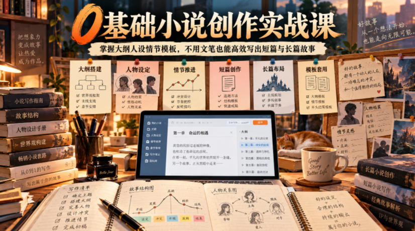 0基础小说创作实战课｜掌握大纲人设情节模板，不用文笔也能高效写出短篇与长篇故事-UUY