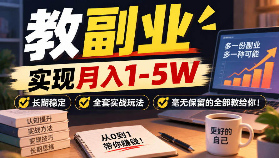 “教副业”实现月入1-5W，长期稳定，全套实战玩法毫无保留的全部教给你！【揭秘】-UUY