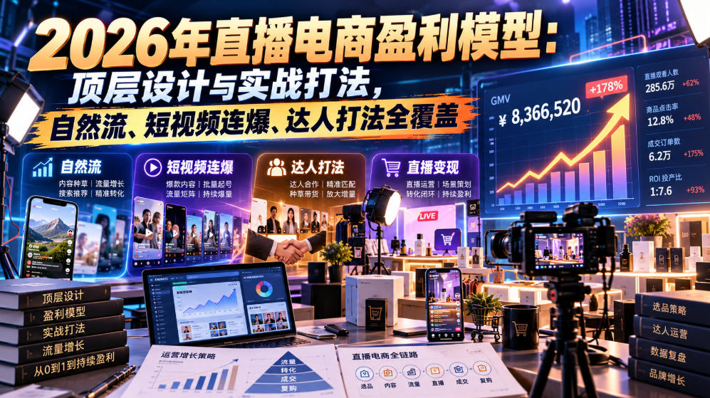2026年直播电商盈利模型：顶层设计与实战打法，自然流、短视频连爆、达人打法全覆盖-UUY