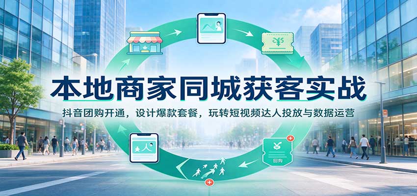 本地商家同城获客实战：抖音团购开通，设计爆款套餐，玩转短视频达人投放与数据运营-UUY