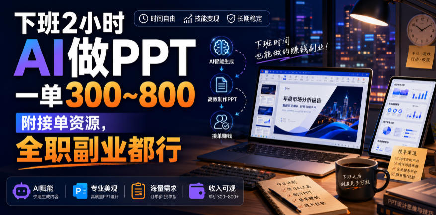 下班2小时AI做PPT，一单300~800，附接单资源，全职副业都行【揭秘】-UUY