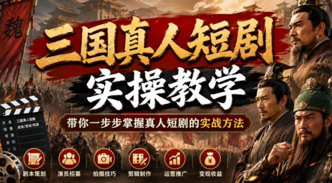 三国真人短剧实操教学，带你一步步掌握真人短剧的实战方法-UUY