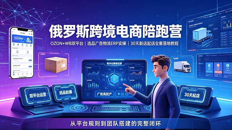 （19371期）2026俄罗斯跨境电商陪跑营：OZON+WB双平台｜选品广告物流ERP实操｜30天新店起店全套落地教程-UUY