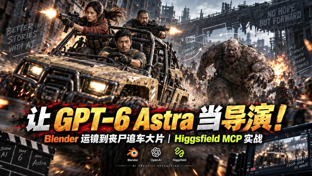 让GPT-6 Astra当导演！Blender运镜到丧尸追车大片｜Higgsfield MCP实战-UUY