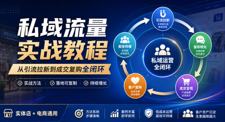 私域流量实战教程，从引流拉新到成交复购全闭环，实体店电商通用-UUY