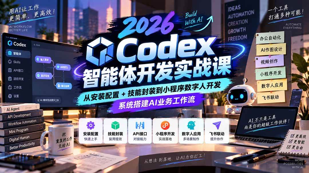 （20574期）2026Codex智能体开发实战课：从安装配置+技能封装到小程序数字人开发，系统搭建AI业务工作流-UUY