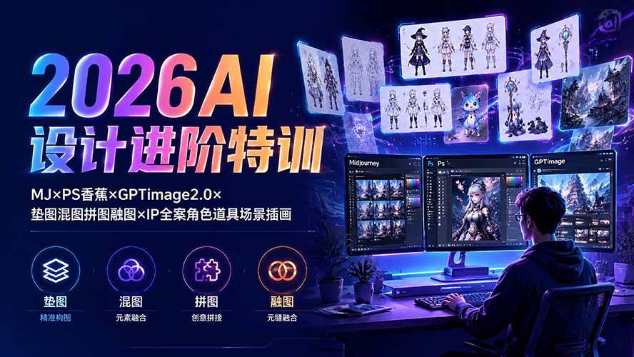 (19569期)2026AI设计进阶特训:MJ×PS香蕉×GPTimage2.0×垫图混图拼图融图×IP全案角色道具场景插画-UUY
