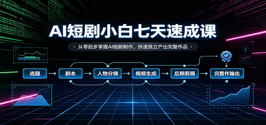 AI短剧小白七天速成课：从零起步掌握AI短剧制作，快速独立产出完整作品-UUY