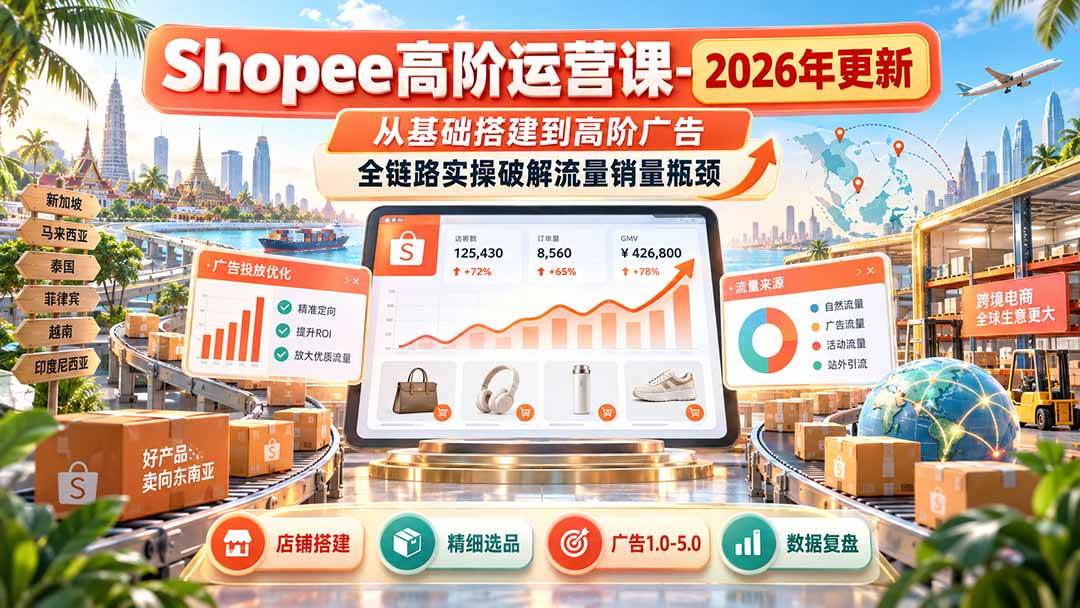 （20575期）Shopee高阶运营课-更新9月，从基础搭建到高阶广告，全链路实操破解流量销量瓶颈