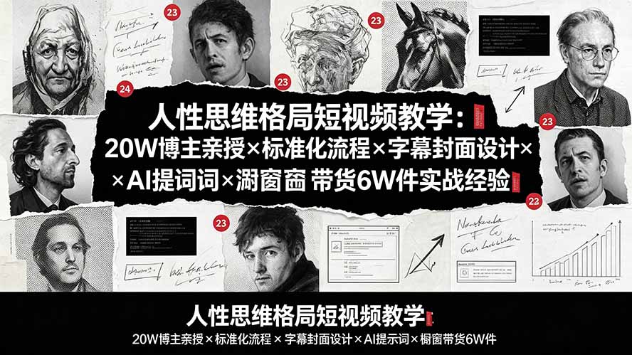 人性思维格局短视频教学：20W博主亲授×标准化流程×字幕封面设计×AI提示词×橱窗带货6W件实战经验-UUY