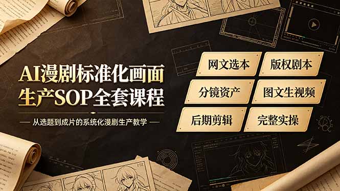 AI漫剧标准化画面生产SOP全套课程-更新，网文选本版权剧本分镜资产全覆盖，图文生视频后期剪辑完整实操教学-UUY