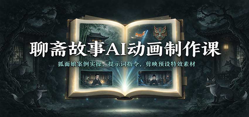 聊斋故事AI动画制作课：狐面娘案例实操，提示词指令，剪映预设特效素材-UUY