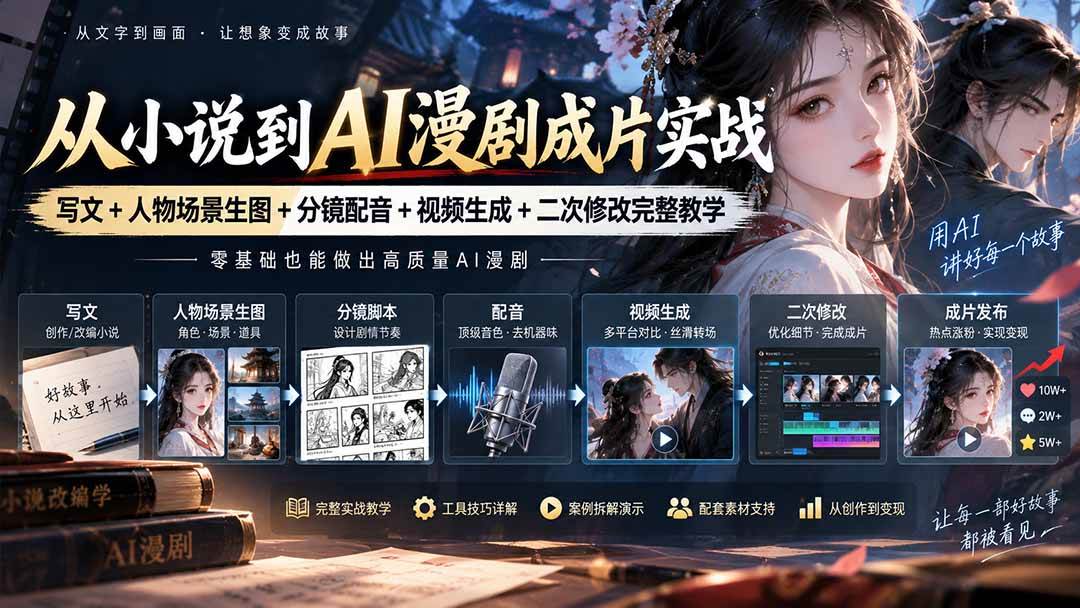 （20577期）从小说到AI漫剧成片实战：写文+人物场景生图+分镜配音+视频生成+二次修改完整教学-UUY