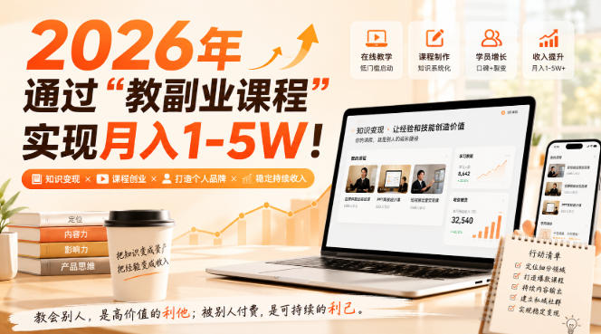 2026年通过“教副业课程”实现月入1-5W！毫无保留的全部教给你，长期稳定【揭秘】-UUY