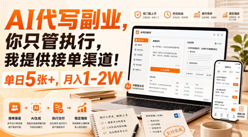 AI代写副业，你只管执行，我提供接单渠道！单日5张+，月入1-2W【揭秘】-UUY