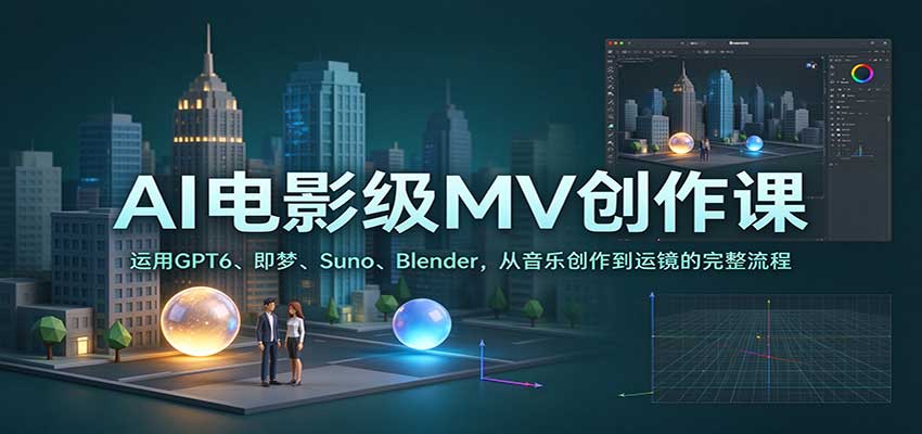 AI电影级MV创作课：运用GPT6、即梦、Suno、Blender，从音乐创作到运镜的完整流程-UUY