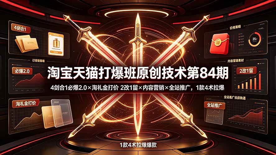 （19428期） 淘宝天猫打爆班原创技术第84期：4剑合1必爆2.0×淘礼金打价×2改1留×内容营销×全站推广，1款4术拉爆-UUY