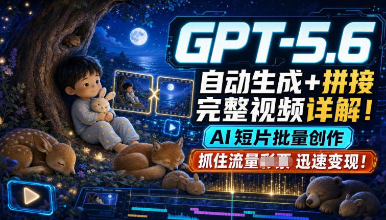 GPT-5.6自动生成＋拼接完整视频详解，AI短片批量创作，抓住流量迅速变现！-UUY