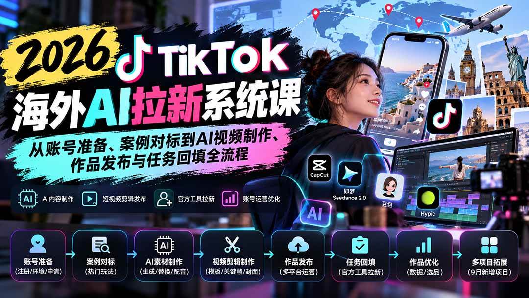 （20675期）【无水印】2026 TikTok海外AI拉新系统课：从账号准备、案例对标到AI视频制作、作品发布与任务回填全流程-UUY