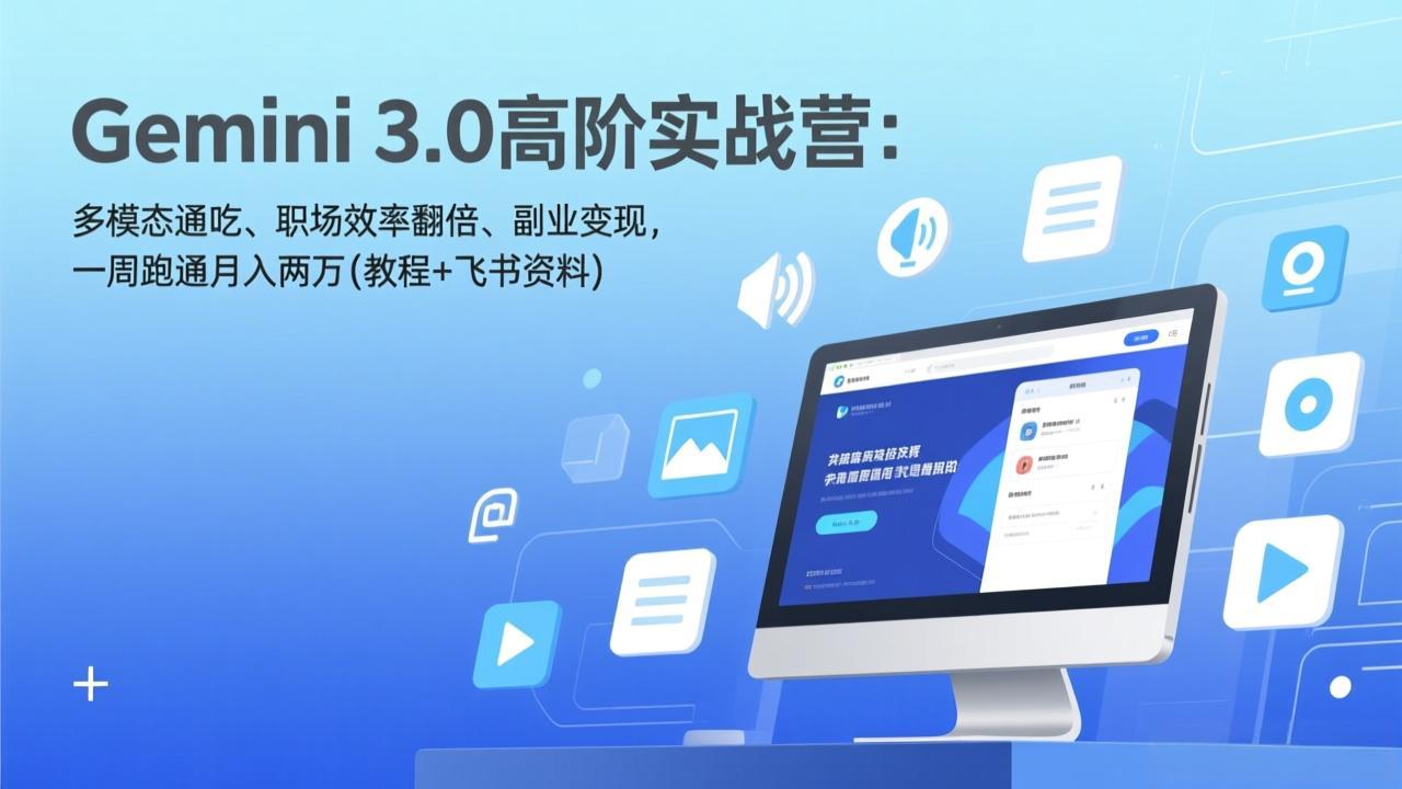 Gemini 3.0高阶实战营：多模态通吃、职场效率翻倍、副业变现，一周跑通月入两万(教程+飞书资料-UUY
