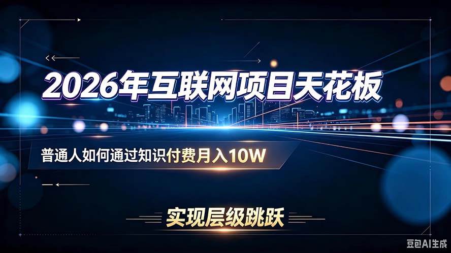 （20150期）2026年互联网项目天花板：普通人如何通过知识付费月入10W，实现层级跳跃-UUY