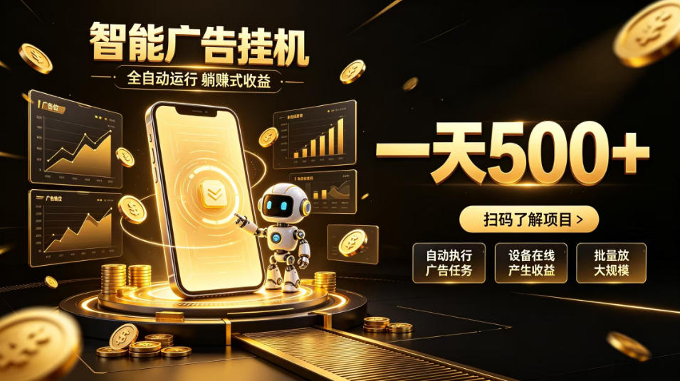 智能广告挂G项目，无需人工值守，全自动躺賺增收，单日收益可达500+【揭秘】-UUY