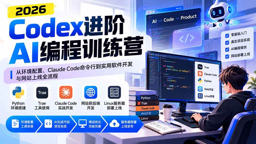（20855期）Codex进阶AI编程训练营：从环境配置、Claude Code命令行到实用软件开发与网站上线全流程-UUY
