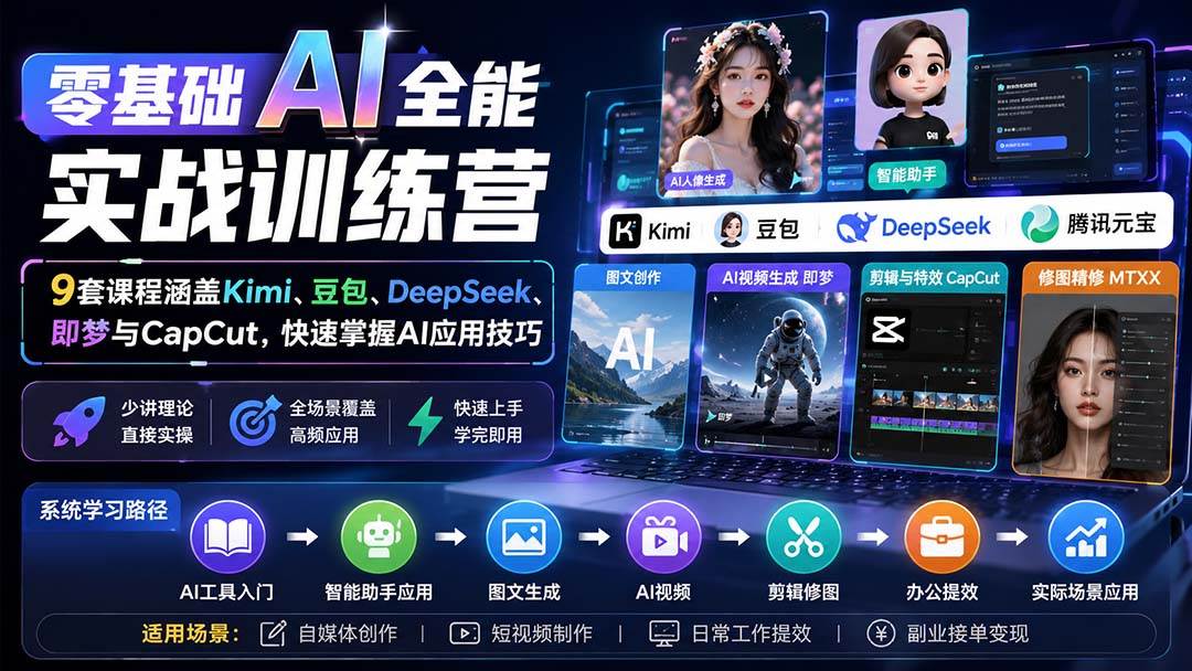 （20134期）零基础AI全能实战训练营：9套课程涵盖Kimi、豆包、DeepSeek、即梦与CapCut，快速掌握AI应用技巧-UUY