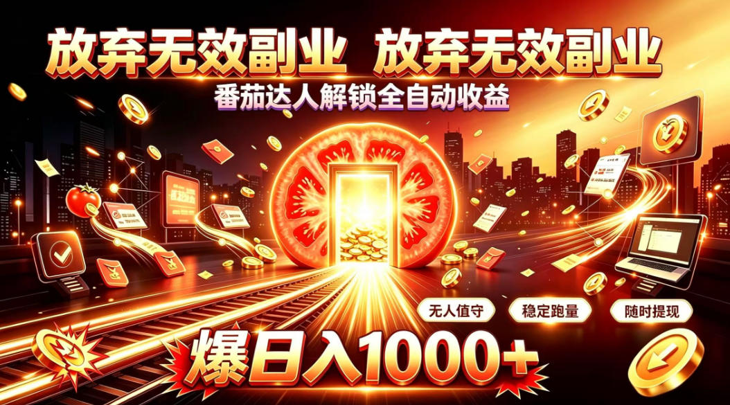 放弃无效副业，番茄达人解锁全自动收益，日入1k+，门槛最低的线上轻资产项目【揭秘】-UUY