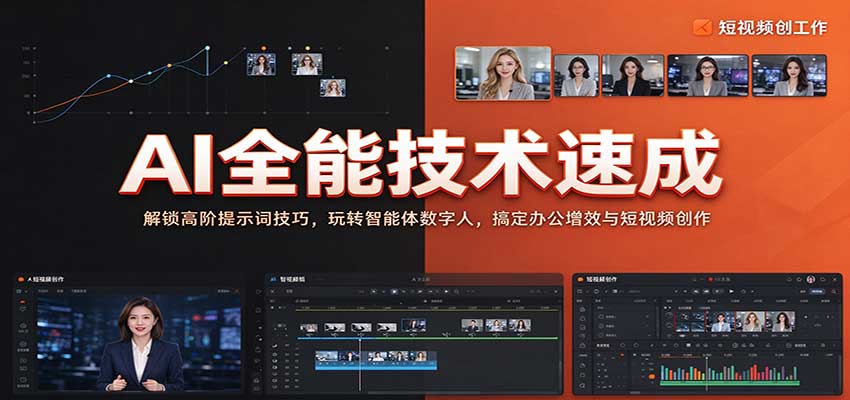 AI全能技术速成：解锁高阶提示词技巧，玩转智能体数字人，搞定办公增效与短视频创作-UUY