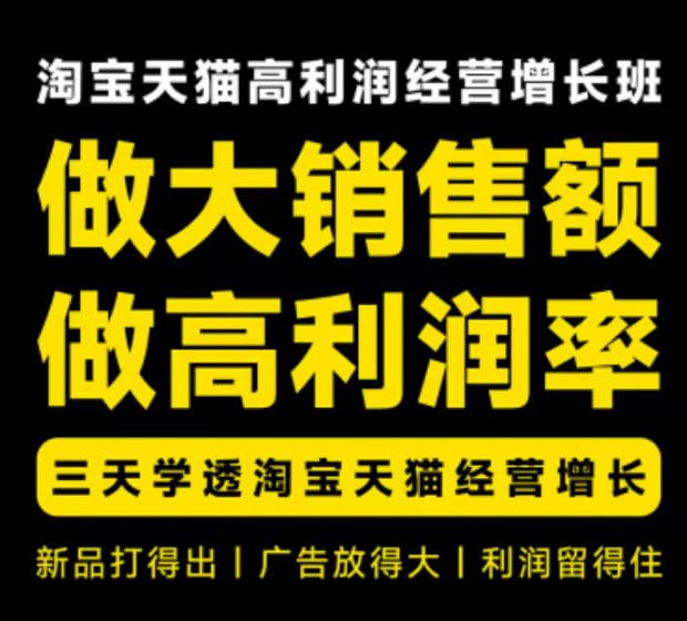 天猫淘宝高利润经营增长班杭州线下课31期8月22-24日，做大销售额做高利润率，三天学透淘宝天猫经营增长-UUY