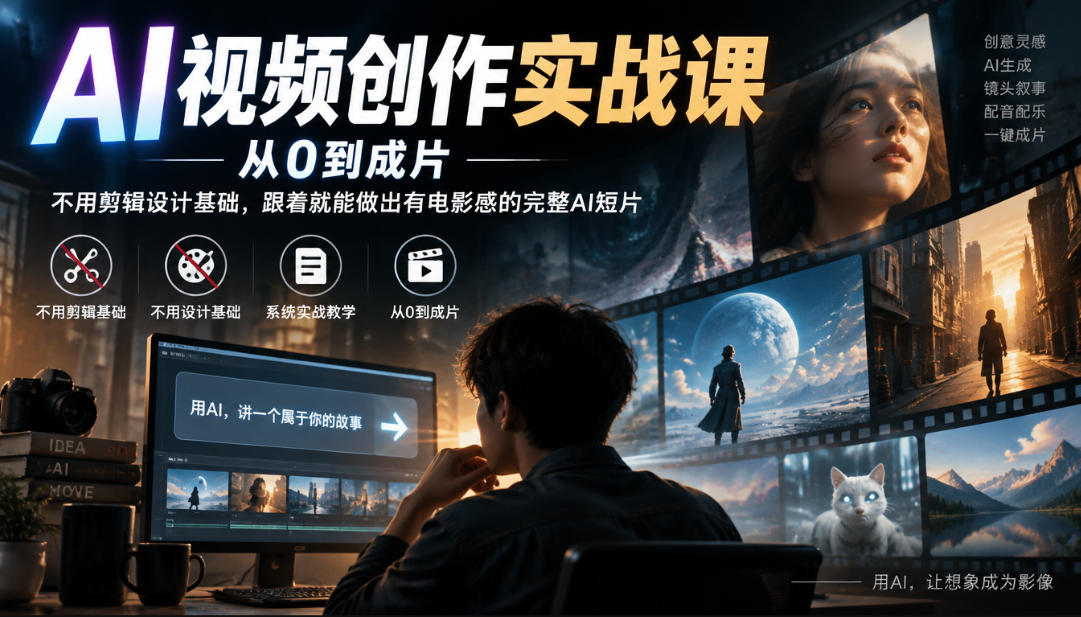 AI视频创作实战课，从0到成片，不用剪辑设计基础，跟着就能做出有电影感的完整AI短片-UUY