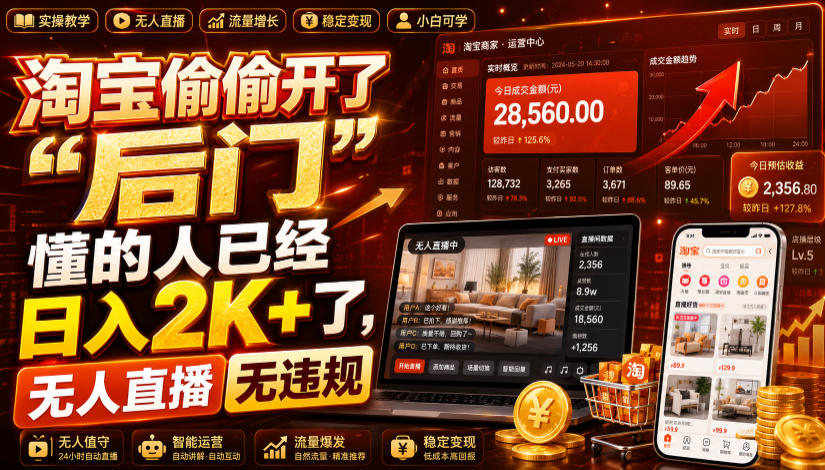淘宝偷偷开了“后门”，懂的人已经日入2K+了，无人直播无违规，一台电脑=一家24小时营业的线上门店【揭秘】-UUY