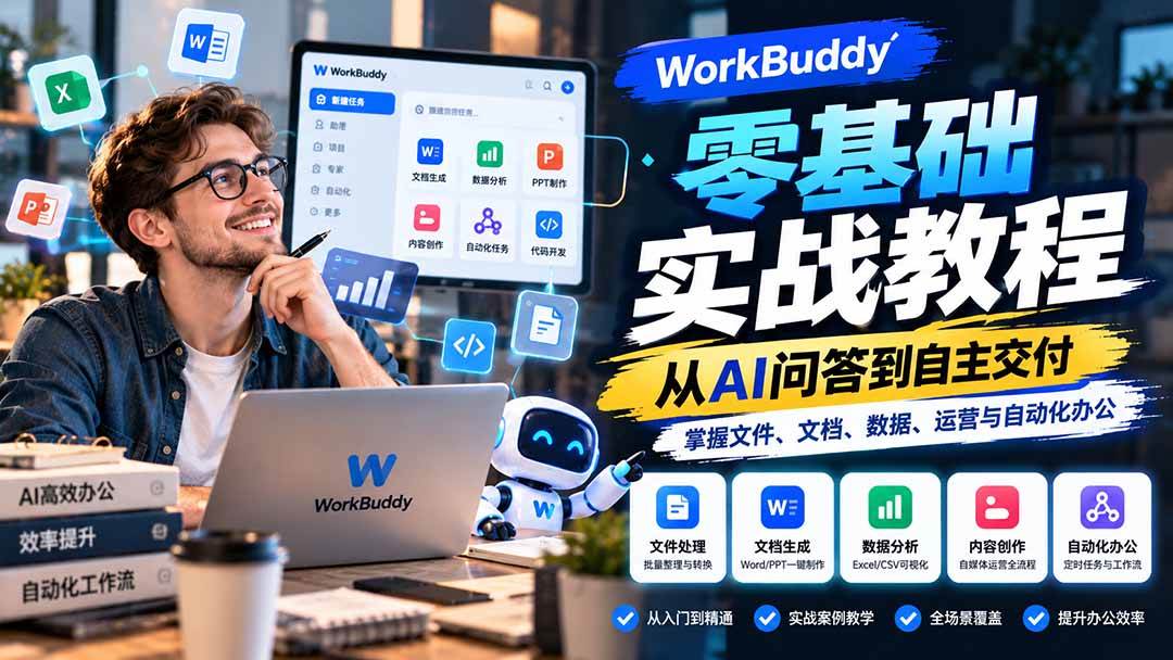 （20827期）WorkBuddy零基础实战教程：从AI问答到自主交付，掌握文件、文档、数据、运营与自动化办公-UUY