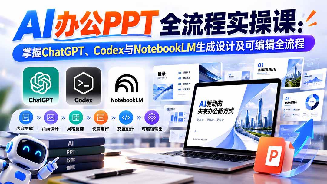 （20660期）【无水印】AI办公PPT全流程实操课： 掌握ChatGPT、Codex与NotebookLM生成设计及可编辑全流程-UUY