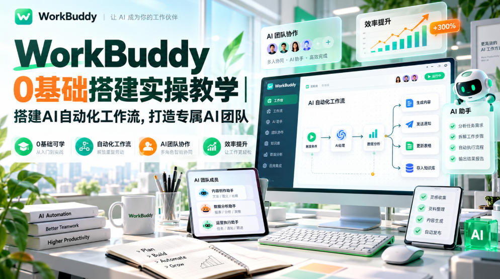 WorkBuddy 0基础搭建实操教学｜搭建AI自动化工作流，打造专属AI团队-UUY