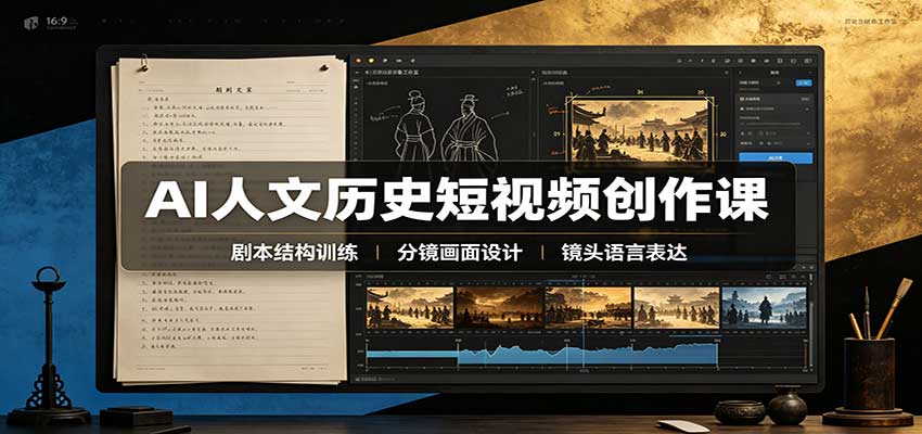 AI人文历史短视频创作课：赛道对标、剧本分镜制图，掌握视频完整产出流程-UUY