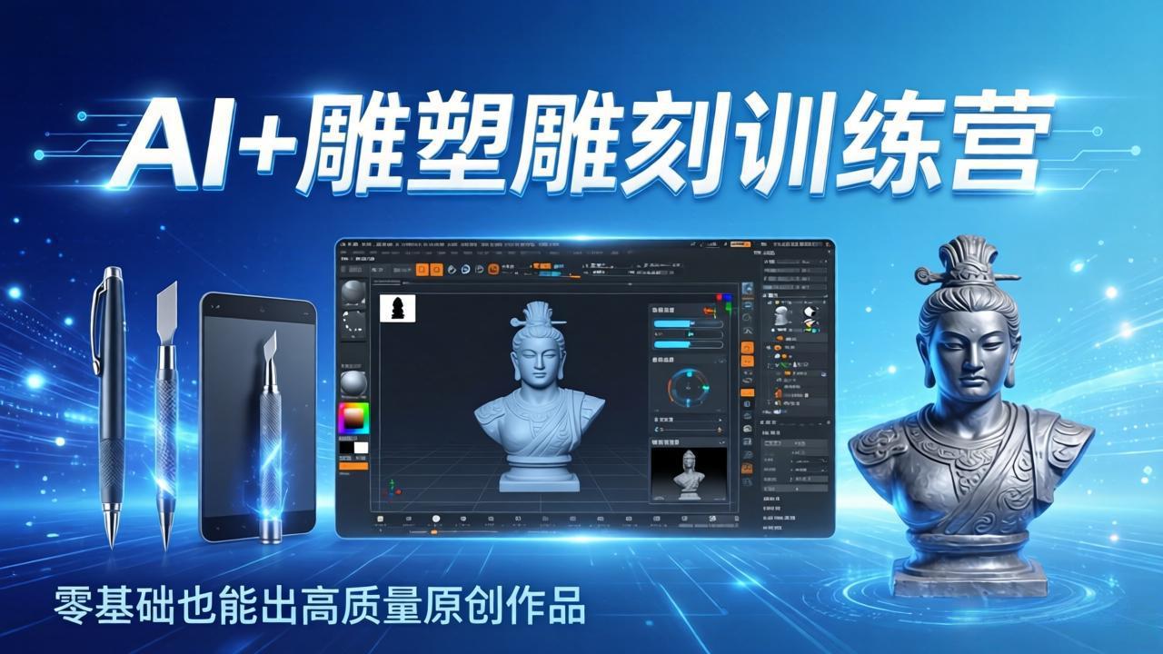 AI+雕塑雕刻训练营：从AI创作、大模型训练到3D雕刻 + 渲染，零基础也能出高质量原创作品-UUY