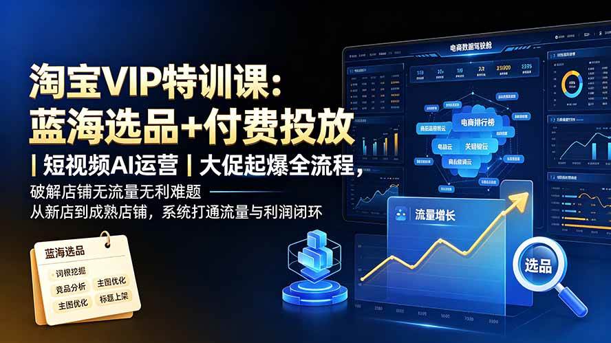 （19399期）淘宝VIP特训课：蓝海选品+付费投放｜短视频AI运营｜大促起爆全流程，破解店铺无流量无利润难题-UUY