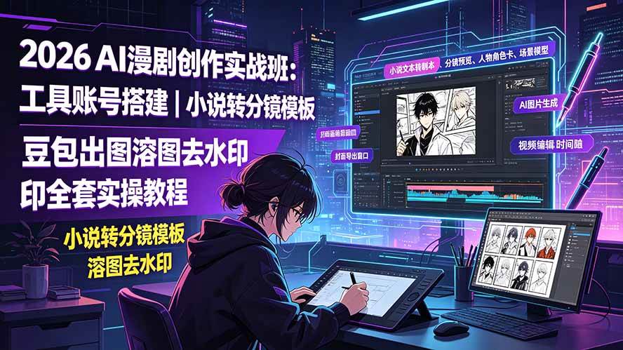 （19433期）2026AI漫剧创作实战班：工具账号搭建｜小说转分镜模板｜豆包出图溶图去水印全套实操教程-UUY
