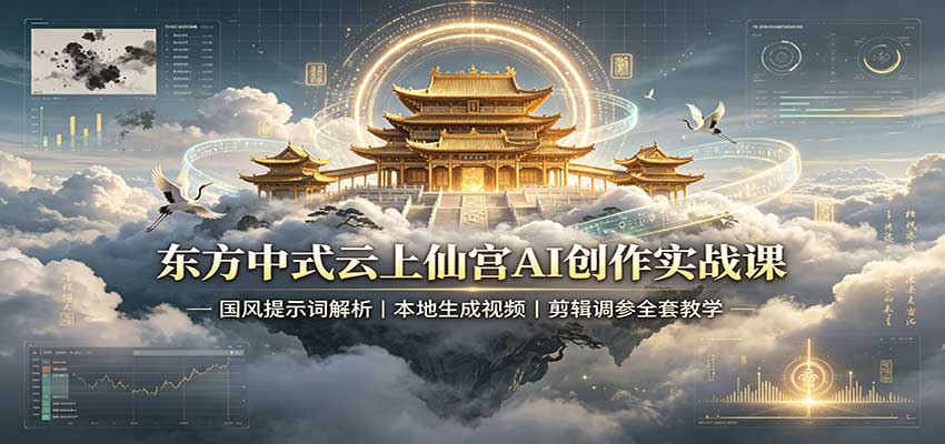 东方中式云上仙宫AI创作实战课：国风提示词解析，本地生成视频，剪辑调参全套教学-UUY